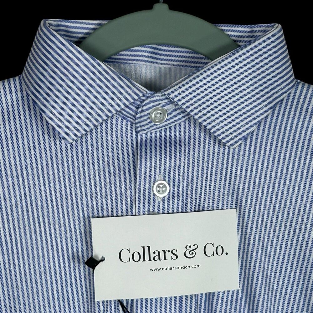 Collars & Co Polo Shirt Mens Small Regent Stripe Coastal Preppy Stretch Work NWT